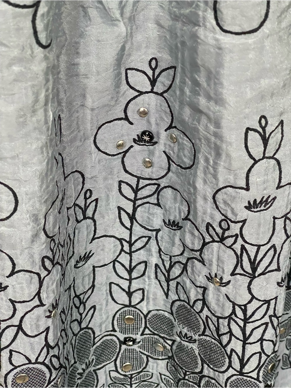 Lapis Silver Gray Floral Midi Skirt with Black Embroidery Convertible Tube Dre